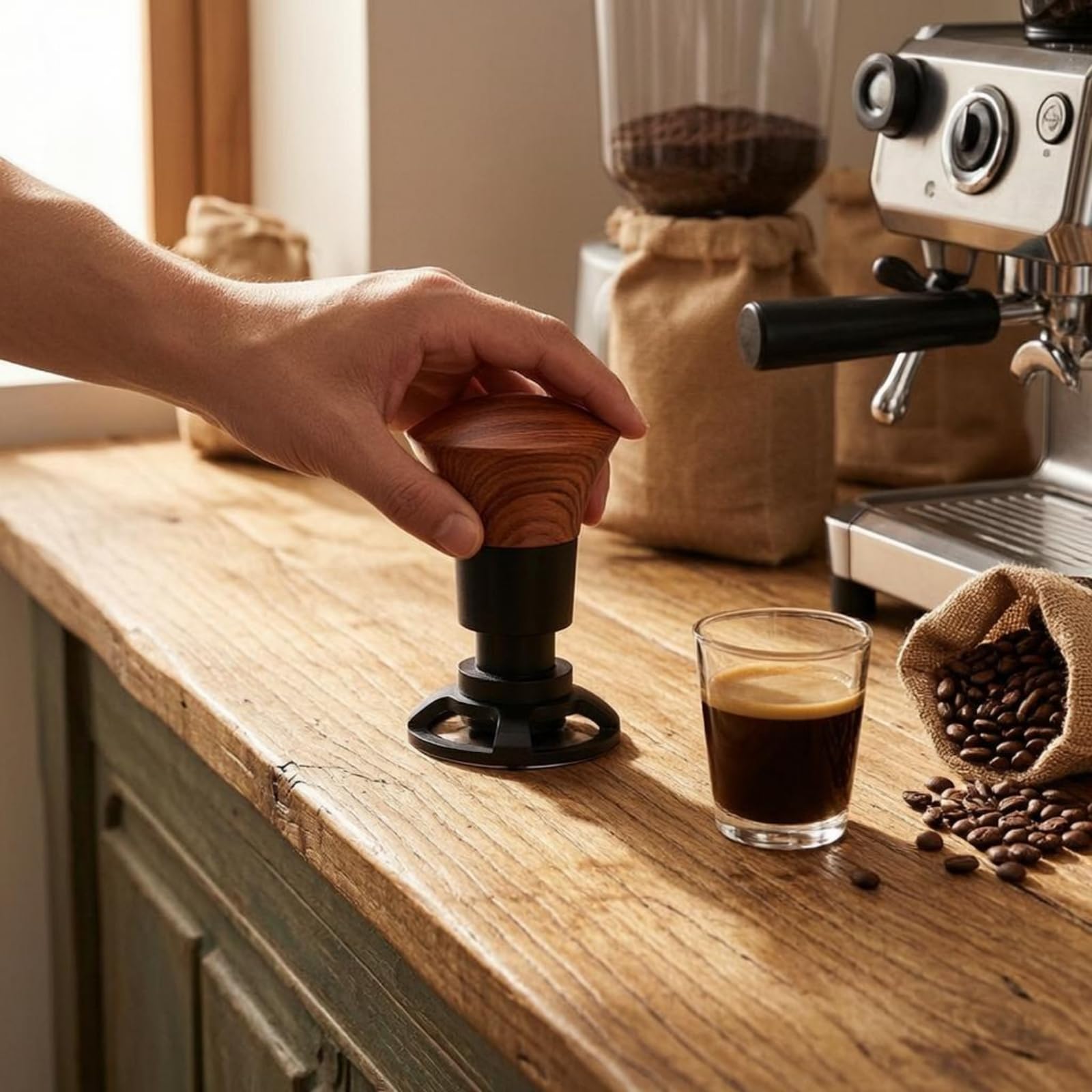 Gralara Tamper Resorte Base Plana Accesorio Experto en Café Presión Constante Herramienta Cafetera, 53mm