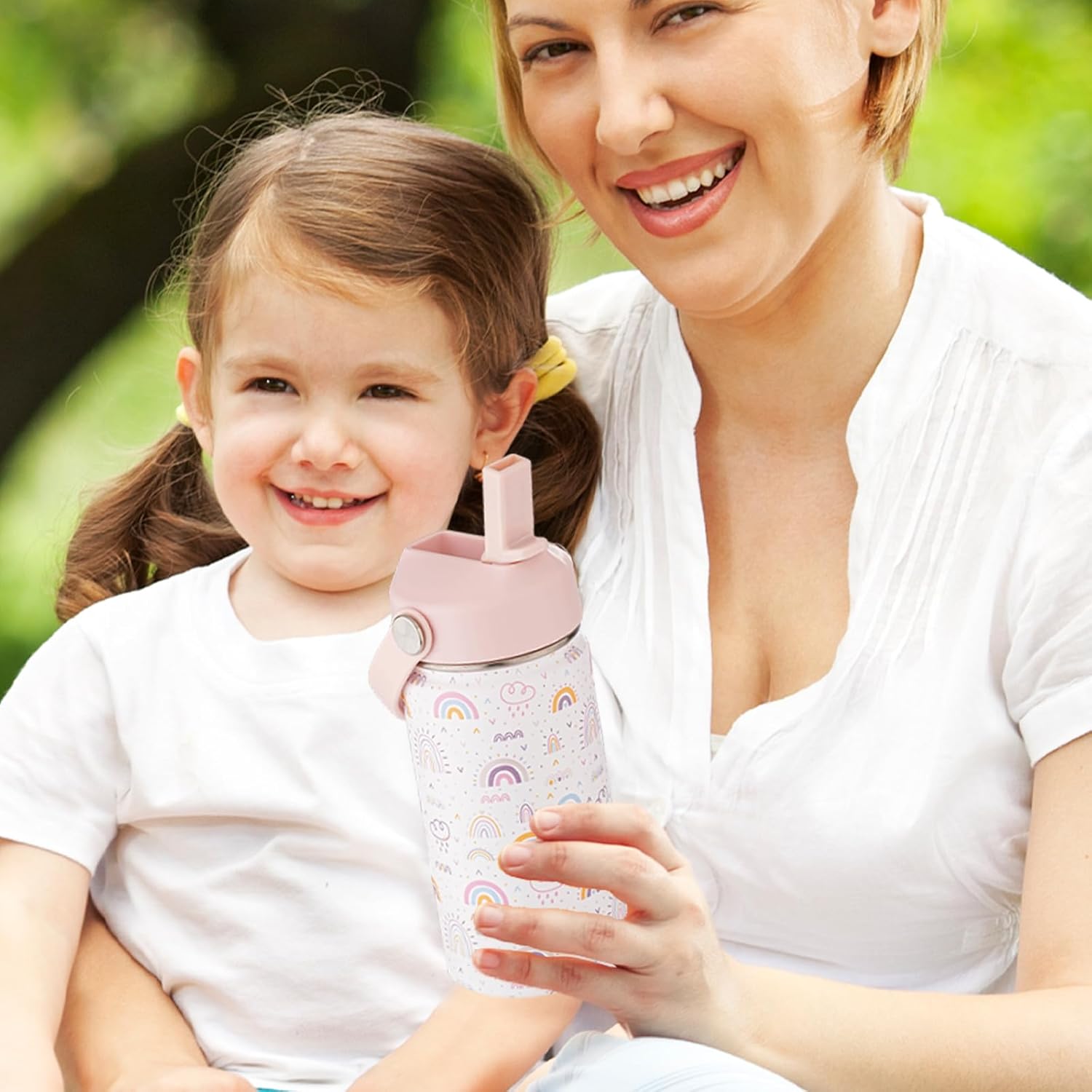 Kids Water Bottle with Straw 12 oz - Insulated Stainless Steel Sports Bottle, Leakproof Wide Mouth Thermal Cup with Straw & Handle Lids for School Travel Outdoor Activities - Image 7