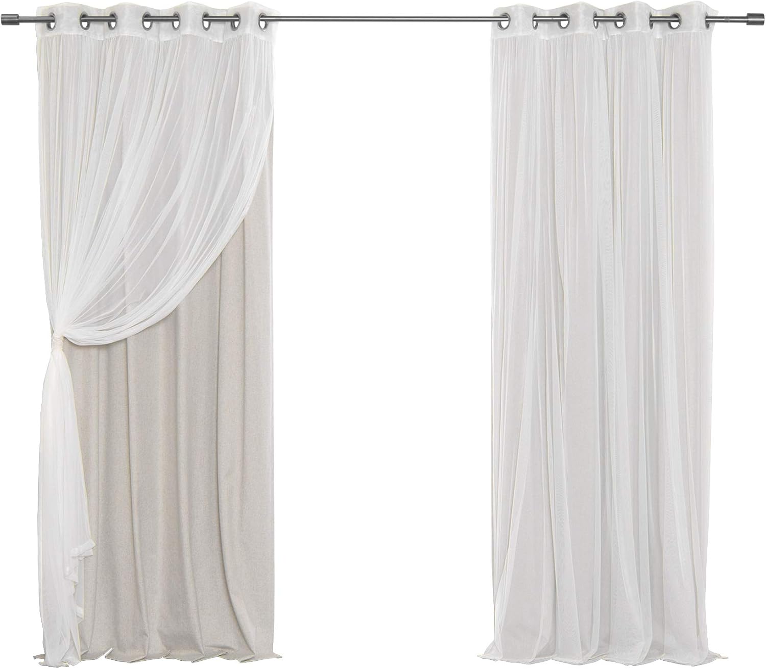 Best Home Fashion uMIXm Tulle & Linen Textured SolbloQ Blackout Mix & Match Curtain Set - Natural - 52" W X 84" L