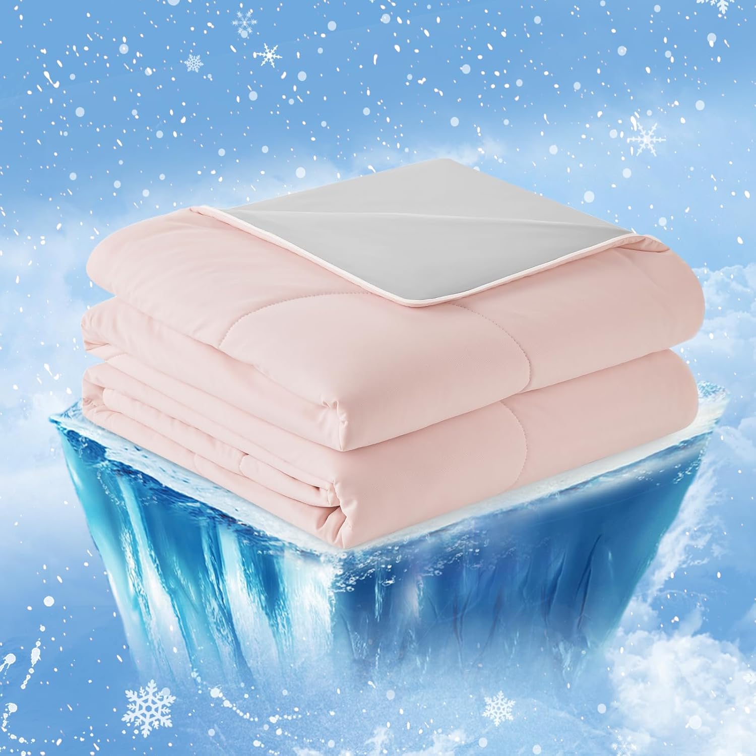 Cozy Bliss Cooling Comforter Twin Size, Cooling Blankets for Hot Sleepers and Night Sweats, Pink Gray Summer Comforter for Twin Size Bed, Breathable Soft Lightweight Silk Smooth