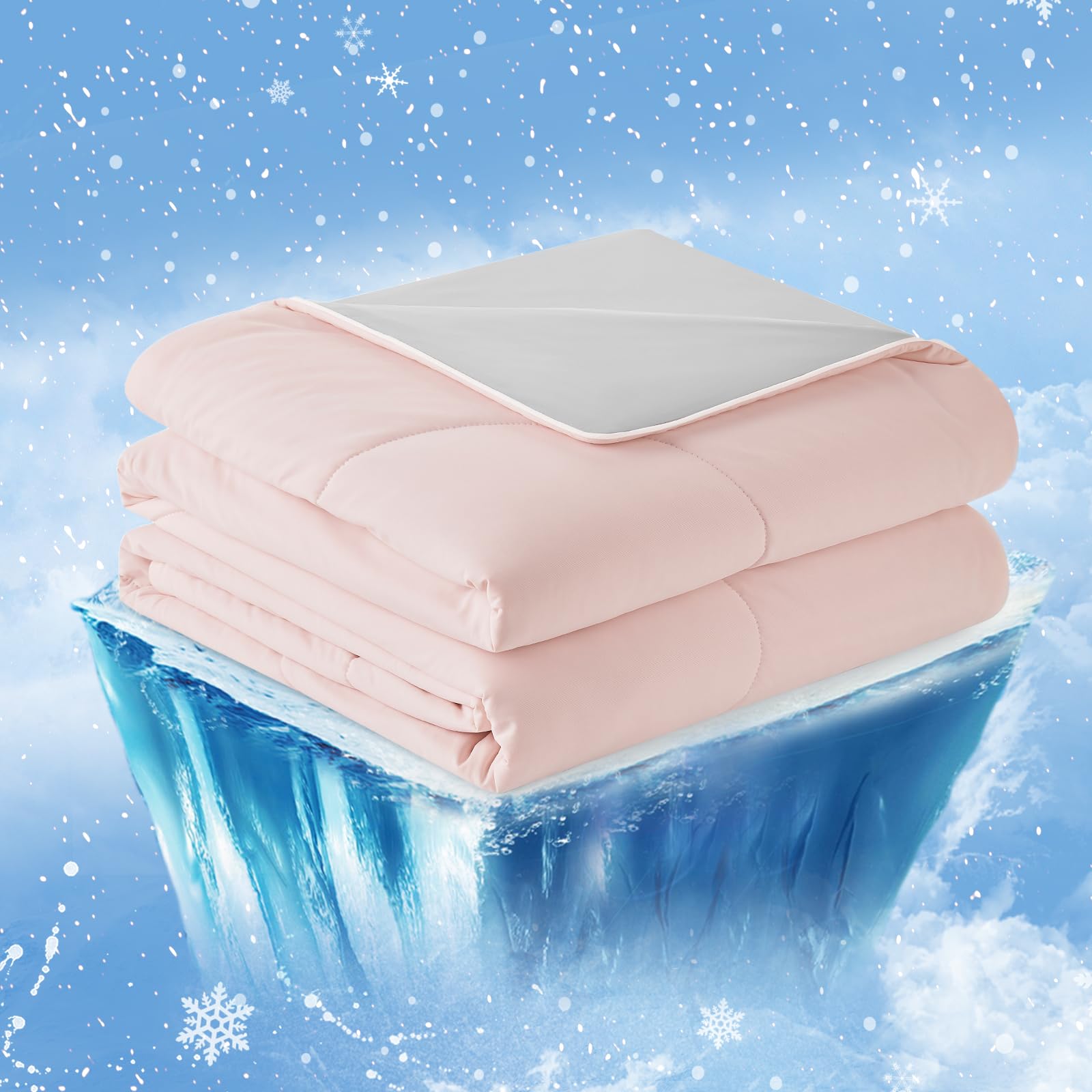Photo 1 of Cozy Bliss Cooling Comforter Twin Size, Cooling Blankets for Hot Sleepers and Night Sweats, Pink Gray Summer Comforter for Twin Size Bed, Breathable Soft Lightweight Silk Smooth