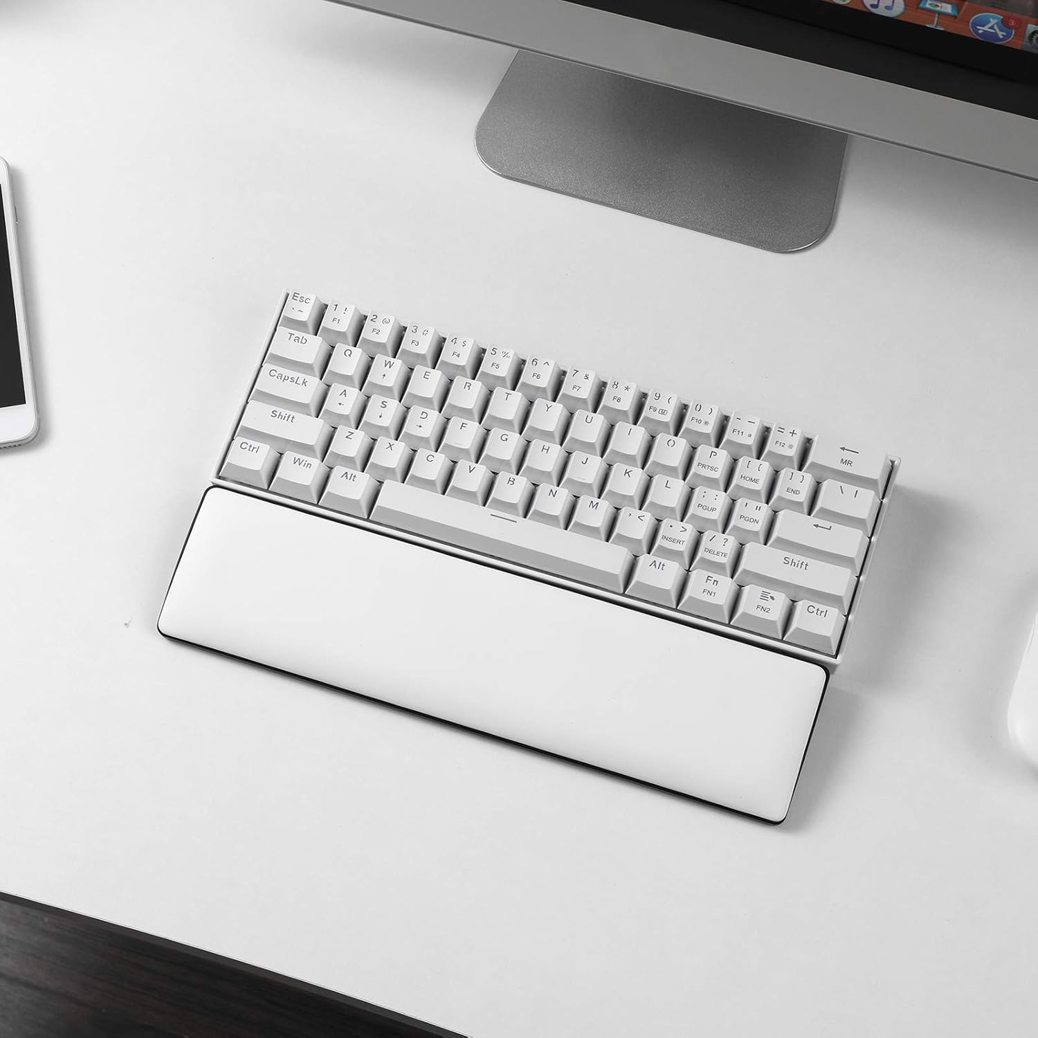 LTC Keyboard Wrist Rest, Cushion Support Pads for Compact 61 Keys 60% Keyboard, for Office, Gaming, Computer PC Laptop Mac Typing, with PU Leather & Anti-Slip Rubber Base, Angle Inclined, White : Office Products