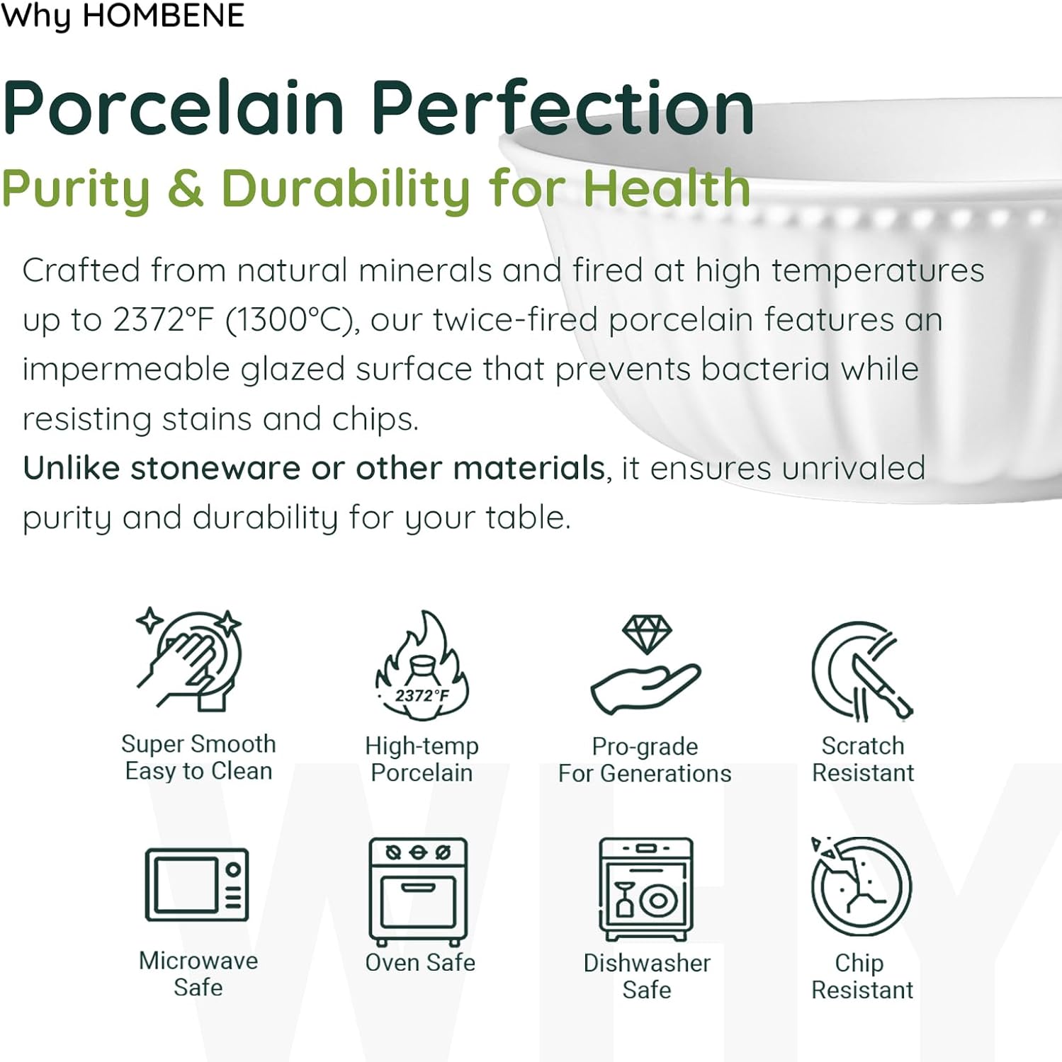 HOMBENE Ceramic bowl, 7 Inch Serving Bowls, Bowls for Kitchen, Microwave and Dishwasher Safe, Set of 2 - Image 2