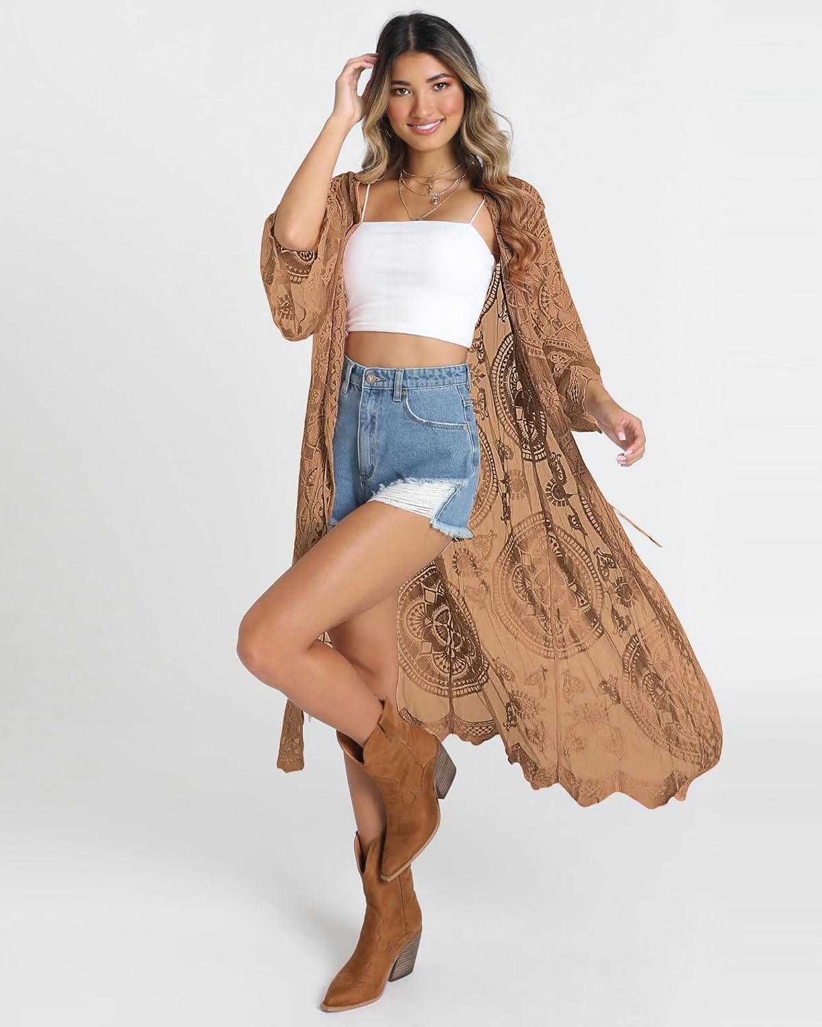 Bsubseach Women Mesh Cardigan Bikini Beach Kimono Open Front Swimsuit Cover Ups Swimwear - Image 5