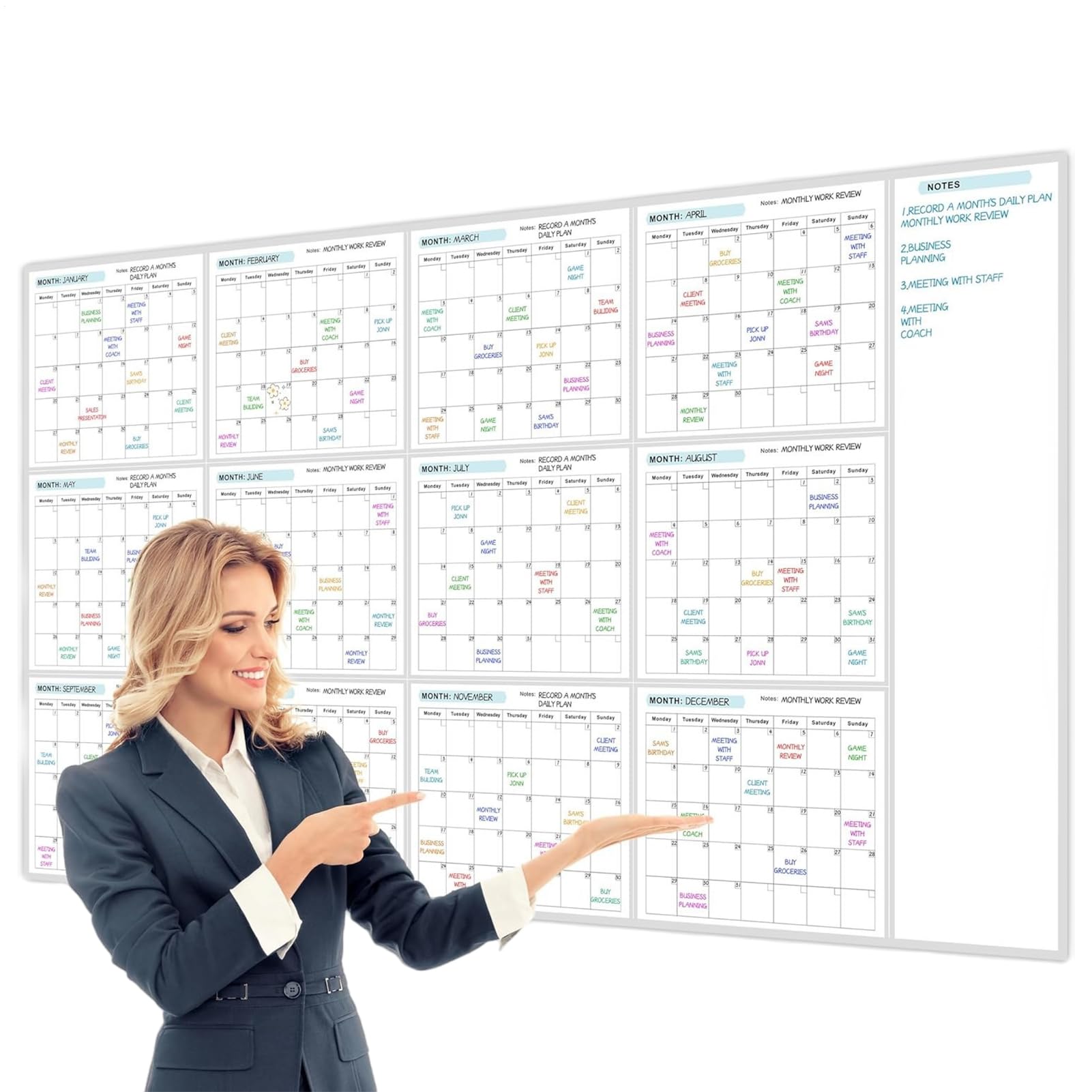 Calendario anual de pizarra blanca (150 x 8 5 cm, calendario anual para pizarra blanca borrable en, juego de planificador de pared, reutilizable