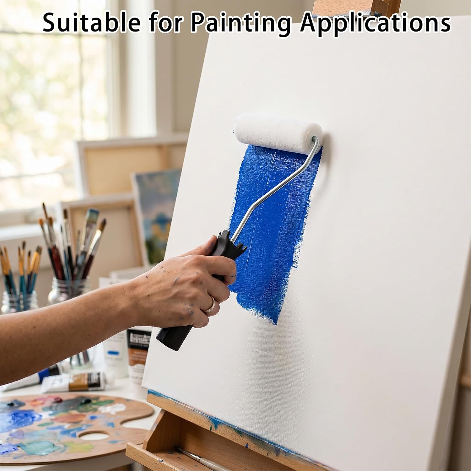 25 Pcs 4 Inch Mini Paint Roller Frame with Black Handle Home Painting Supplies 12 Inch Paint Roller Frame for Detail Painting and Cutting