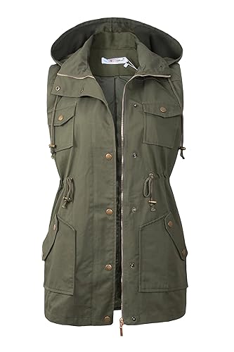 BBX Lephsnt Womens Utility Vest Drawstring Waist Military Sleeveless Jacket