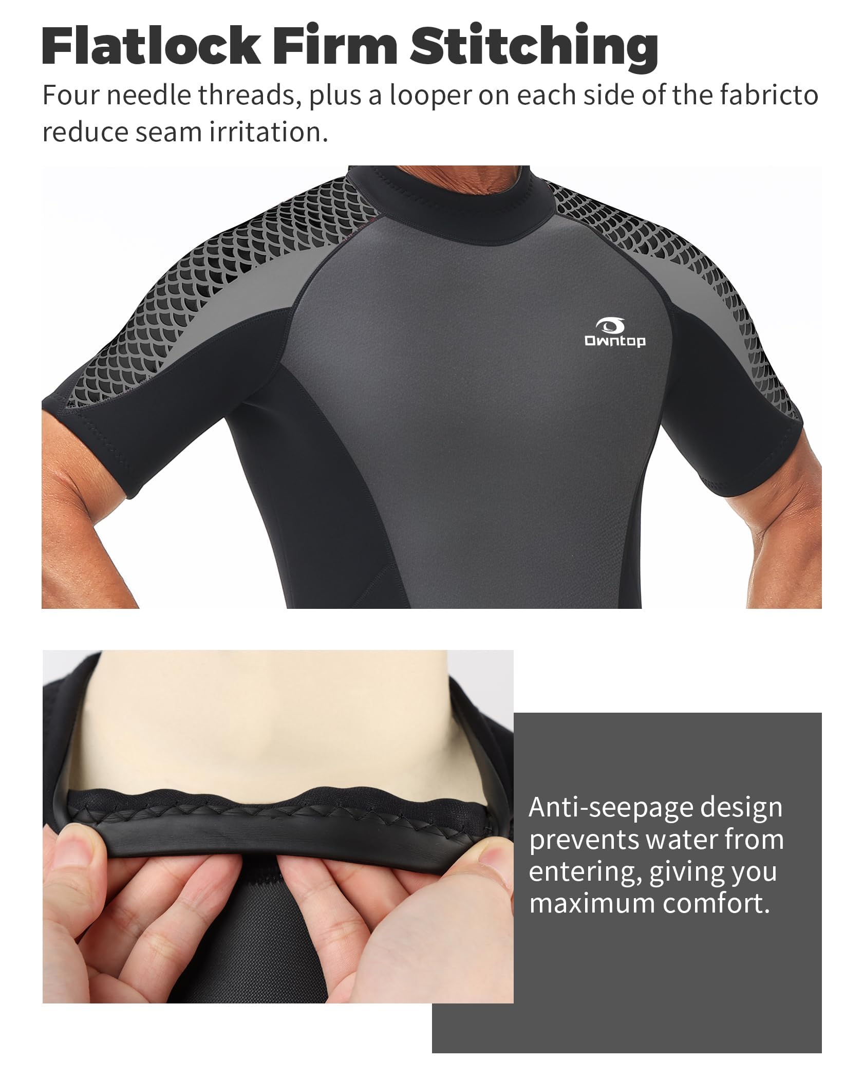 Owntop Muta Uomo Donna 3mm - Muta in Neoprene con Maniche Corte per Immersioni, Surf, Nuoto e Kayak - Protezione Termica e libertà di Movimento