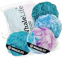 Vista 11 de Esponja de Ducha Paquete de 4 Negra Esponja de Baño Esponjas de Ducha Loofahs Bola Puf Carbón de Bambú Natural Malla Esponjas a Granel Grandes