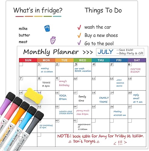 Miniatura 8 de Calendario magnético de borrado en seco, planificador mensual y pizarra blanca en blanco para refrigerador, paquete de 2 pizarras blancas magnéticas