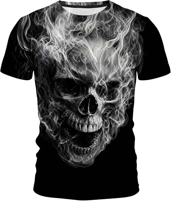 Funny Skull 3D Graphic T-Shirt Short Sleeve Crewneck Shirts for Men S-4XL