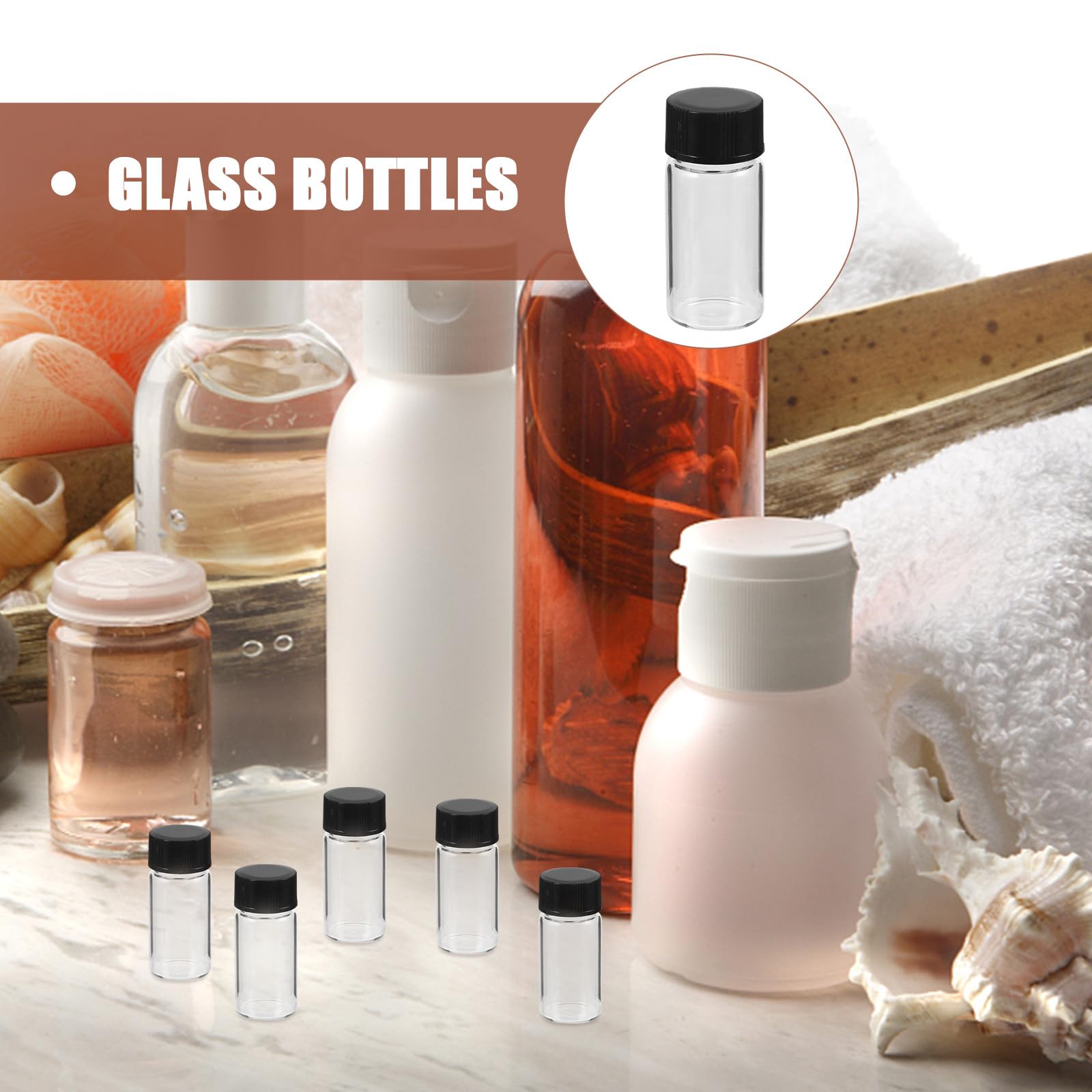 Muestra de Vidrio Transparente de 5ml, 100 Unidades | Fondo Plano, Tapa Roscada Negra, Paquete de 100 Piezas, Formato Compacto para Laboratorio