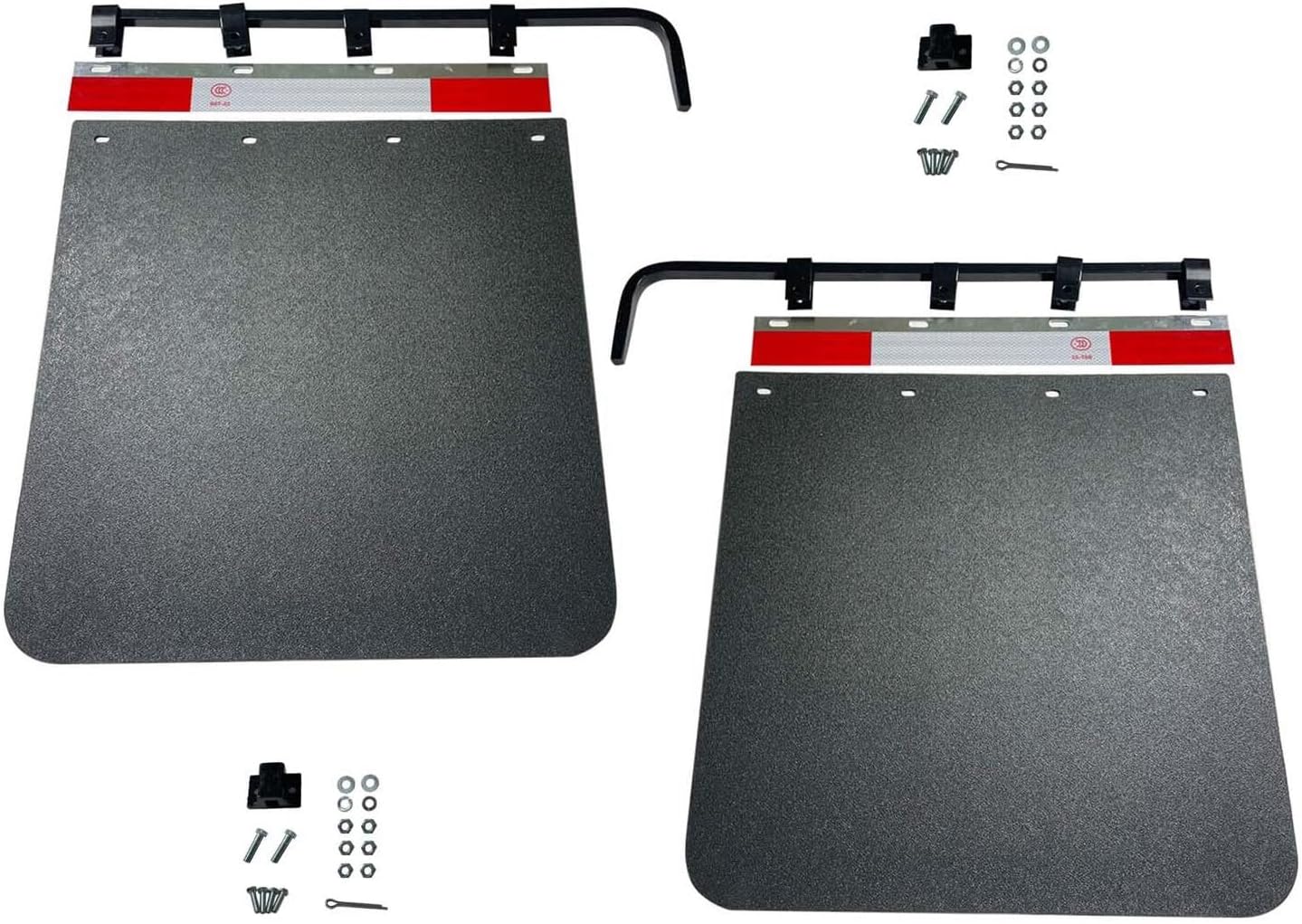 Pair Black Straight Bar Mud Flap Hanger Bracket Kit with 24"x24" Splash Guard Mudflap for Semi Trucks Trailers