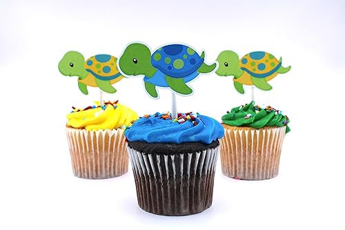 Miniatura 4 de Baby Turtle Cupcake Toppers 12 PCS, Sea Turtle Cake Picks, Baby Shower, Animals Birthday Party Decorations Supplies, Ocean Sea Themed