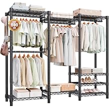 Heavy Duty Clothes Rack, Metal Garment Rack 64.8" W x 15.8" D x 76" H with Hooks, Freestanding Clothing Racks for Hanging Clothes, Portable Closet Organizer 900LBS Max Load, Easy Assembly-Black