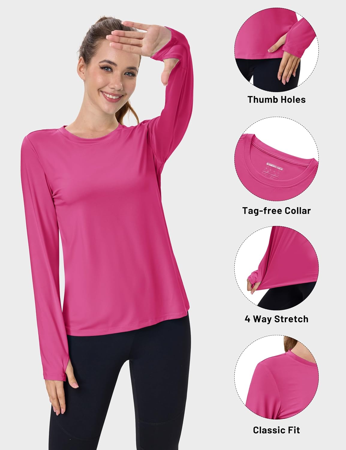 MAGCOMSEN Women's Long Sleeve Rash Guard Tshirts UPF 80+ Quick Dry Sun Shirts Swim Running Workout Tops with Thumb Holes - Image 4