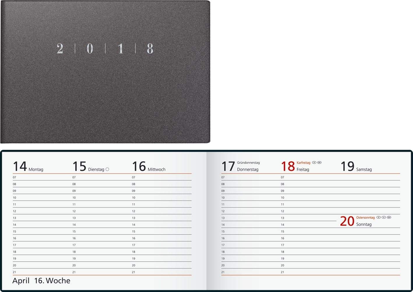 rido Taschenkalender 2019 Septimus Reflection grau: 2 Seiten = 1 Woche. Modell 17 563