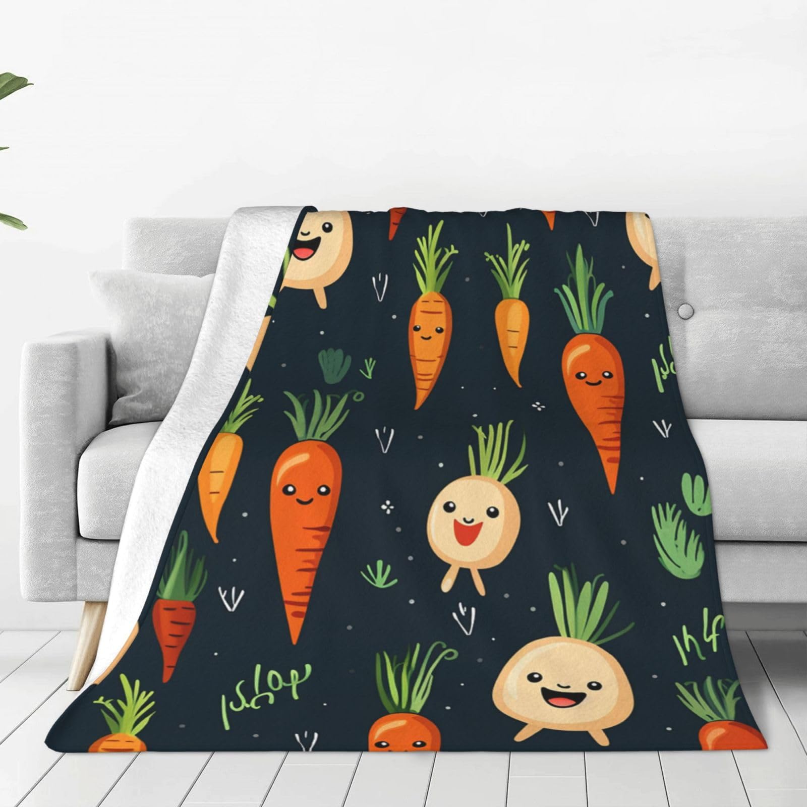 Couverture en flanelle douce jeté de lit micropolaire chaude motif carotte