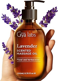 Gya Labs Lavender Massage Oils - 100% Pure Natural Aromatherapy Warming Massage Oil for Body Relaxing for Men & Women - Crafted with Jojoba, Argan & Lavender (200 ml)