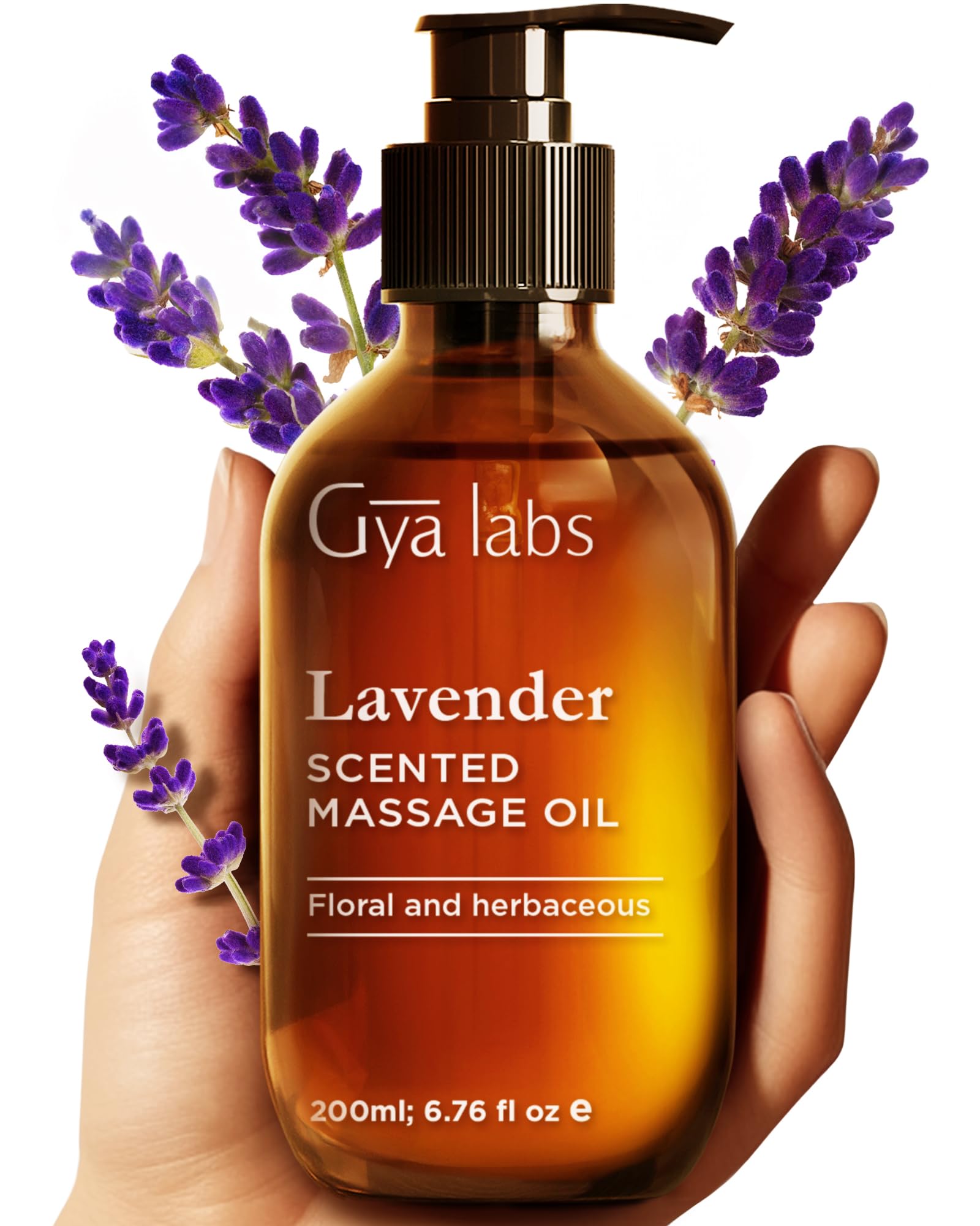 Gya Labs Lavender Massage Oils - 100% Pure Natural Aromatherapy Warming Massage Oil for Body Relaxing for Men & Women - Crafted with Jojoba, Argan & Lavender (200 ml)