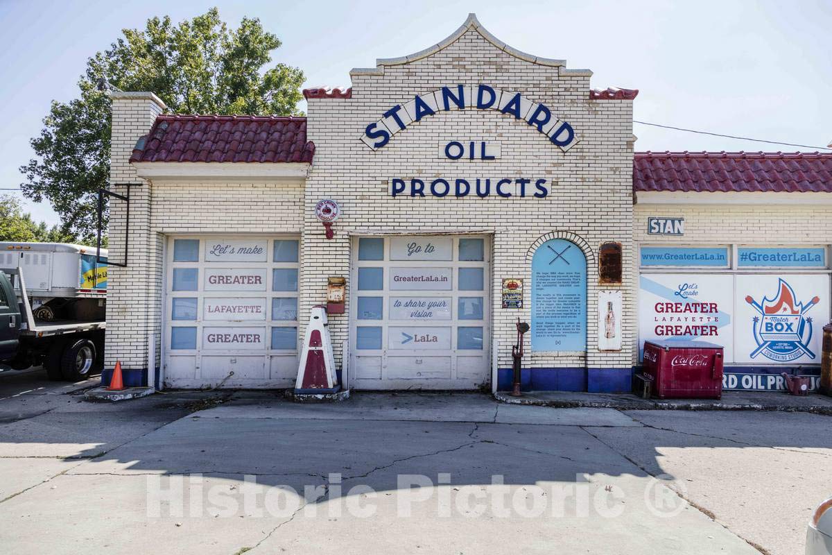 Photo- The Red Crown Mini-Museum is a restored 1920s Standard Oil gas station that displays service-station memorabilia in Lafayette, Indiana 1 Fine Art Photo Reproduction 24in x 16in