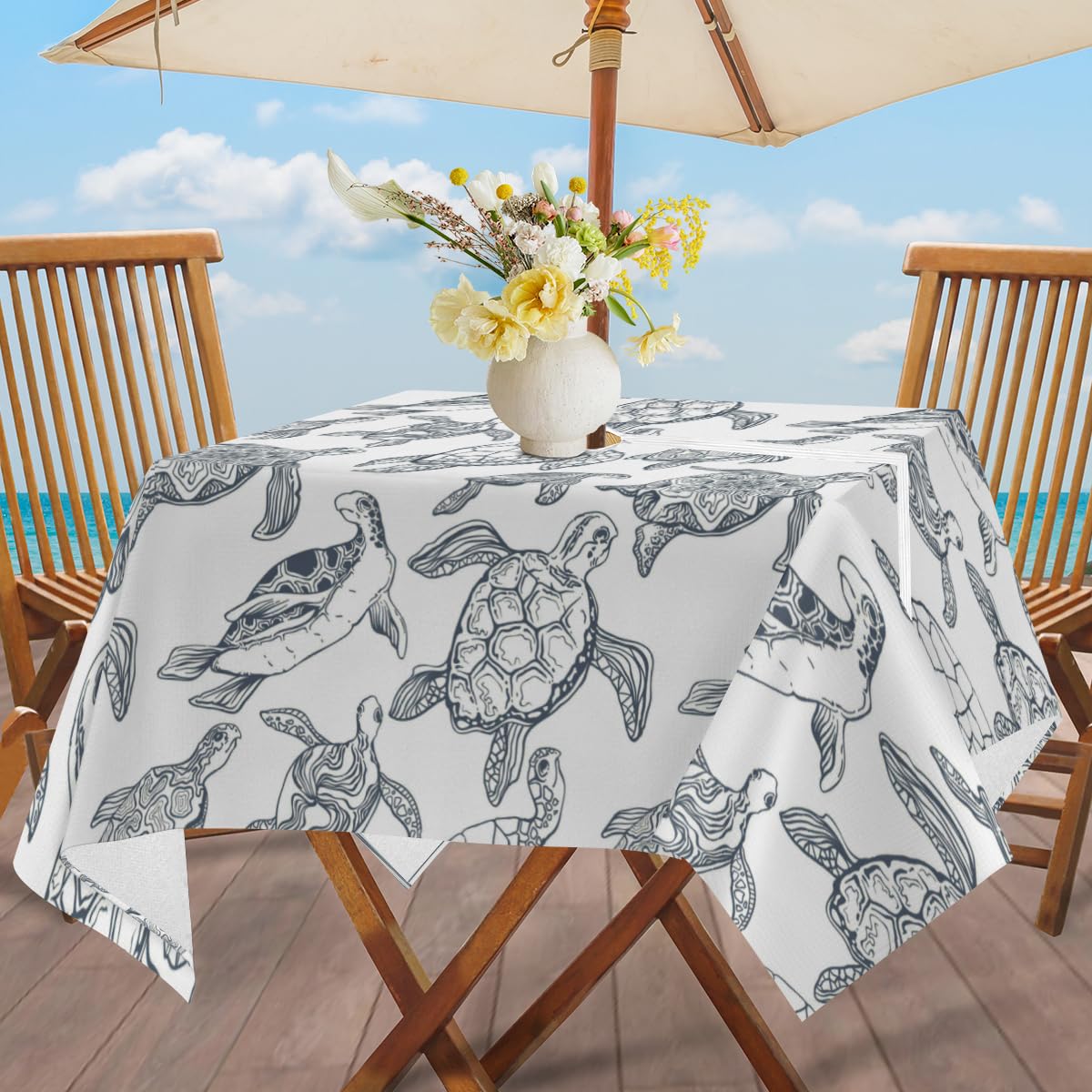 QsirBC Turtles Cool Outdoor Tablecloth with Umbrella Hole and Zipper Wrinkle-Free Stain Resistant Washable Square Tablecloth for Patio Garden Picnic Camping 60 X 60 Inch