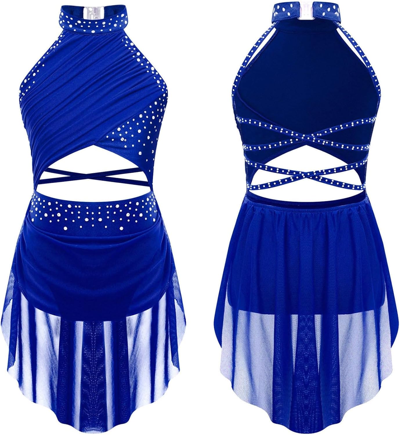 JEYPINMI Kids Girls Lyrical Dance Dress Sleeveless Sparkly Ballet Figure Ice Skating Dress Contemporary Dancewear