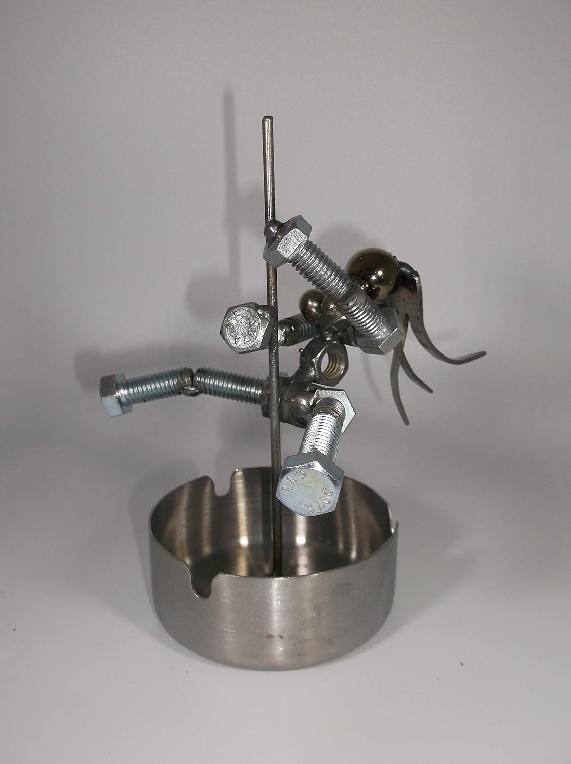 Exotic Dancer Ashtray, Pole Dancer, Metal Bolt Figurine, Upcycled Art