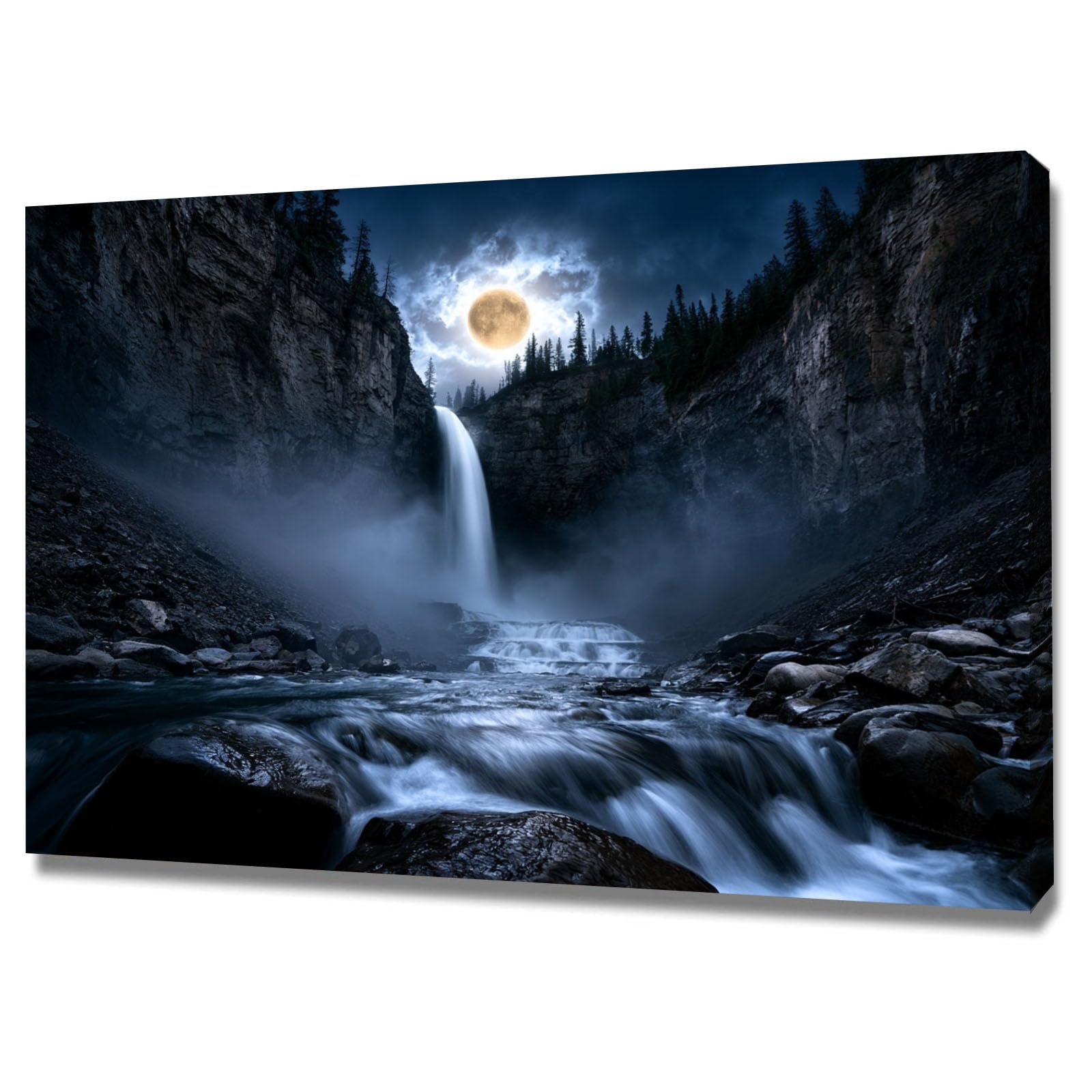 AMXBZC Grandes Cuadros Decoracion Salon Modernos Arte del Árbol de la Luna Nocturna Pintura Lienzos Decor Cuadros Salón Pasillos Dormitorio Oficina（Azul-50x70cm Enmarcado