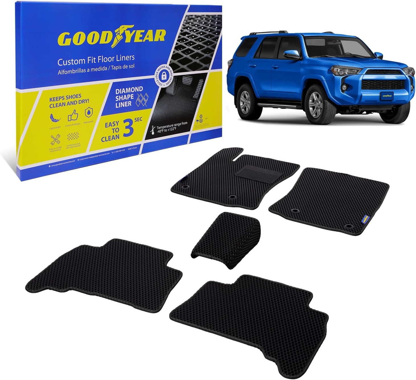 Goodyear All-Weather Car Floor Mats – Custom Fit for Kia Sportage 17-22, 4 Pc. Set, Heavy-Duty Diamond Floor Liners for Cars, SUVs, Trucks – Ultimate Interior Car Accessories for Men&Women - GY007023