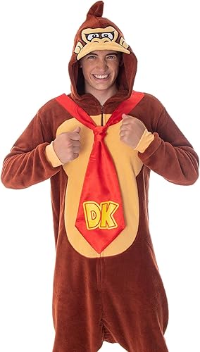 Miniatura 4 de Donkey Kong - Disfraz de microforro polar para adultos, traje de unión Kigurumi, traje de pijama de una pieza, Rojo