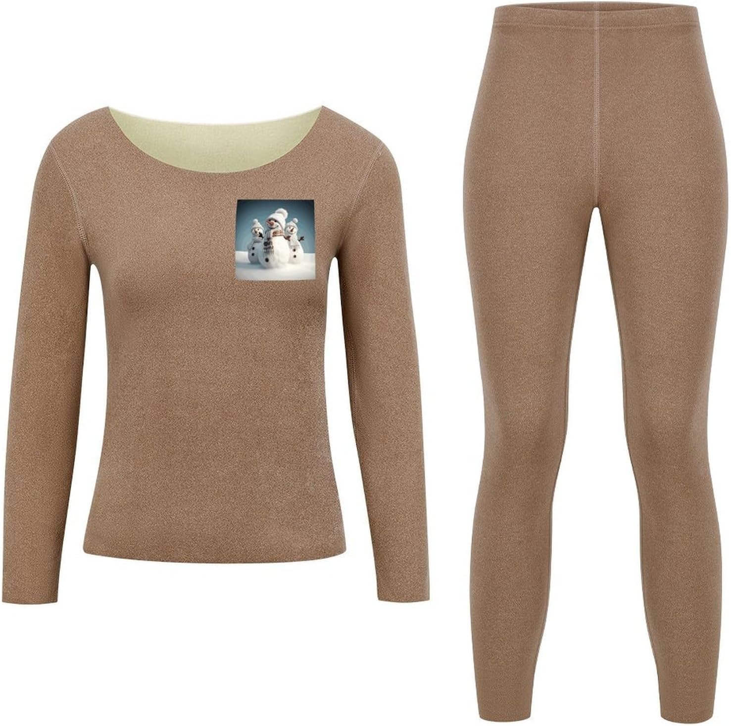 Women's Fleece Lined Thermal Set - Cold Weather Long Johns Ultra-Soft Happy Snowman Printed Base Layer