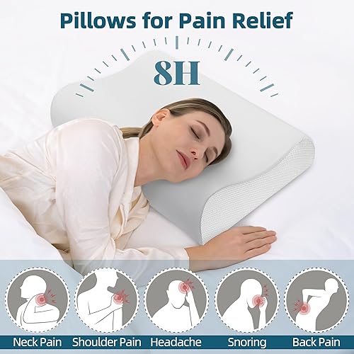 Miniatura 5 de Almohada cervical para aliviar el dolor de cuello, almohadas de espuma viscoelástica de contorno para dormir, almohada de cama con dos fundas de