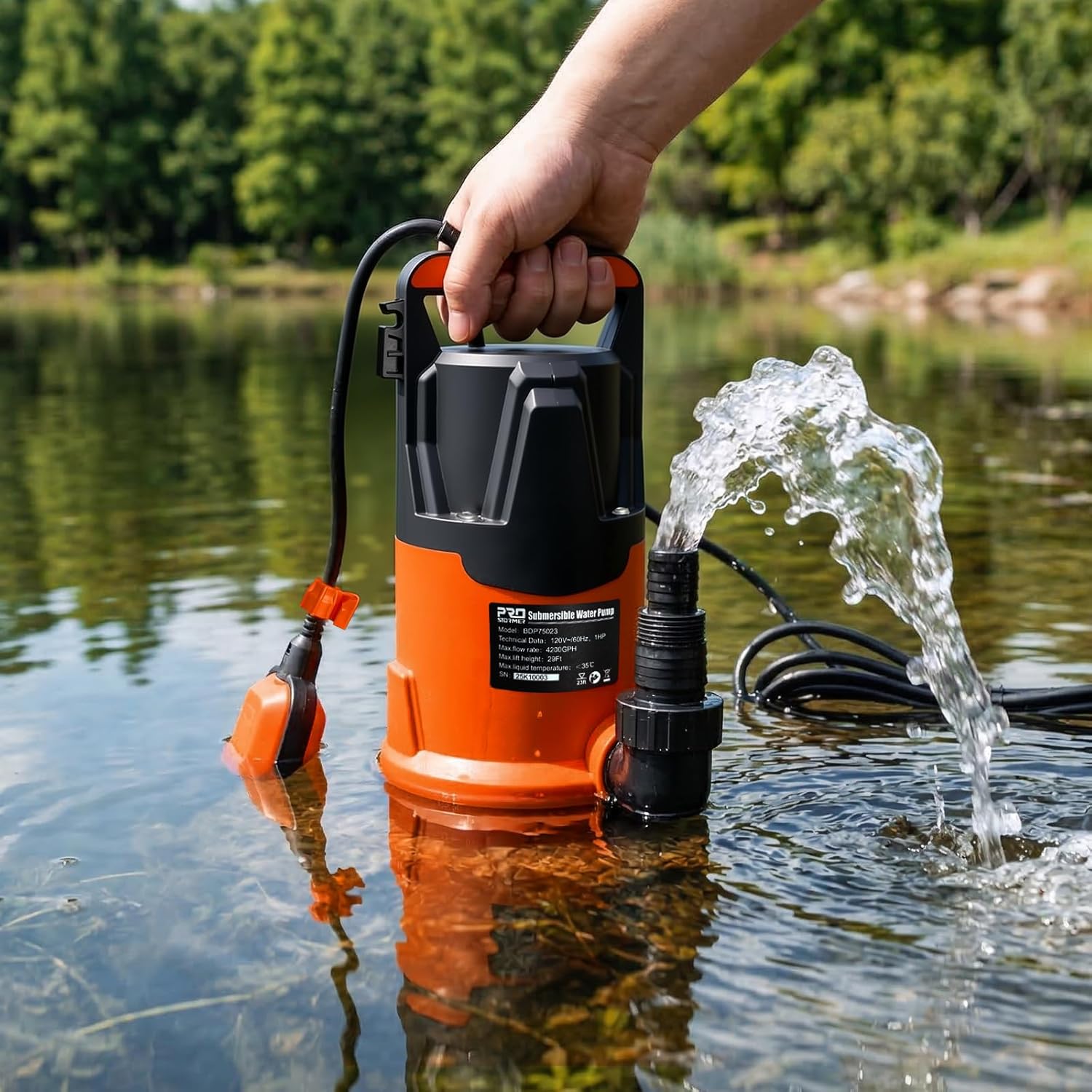 Prostormer 1HP Sump Pump for Dirty & Clean Water, 4200GPH Submersible Water Pump, 29ft Max Lift, Handles Solids Up to 1¼ Inches, Automatic Float Switch, for Draining Tanks, Basements, Window Wells