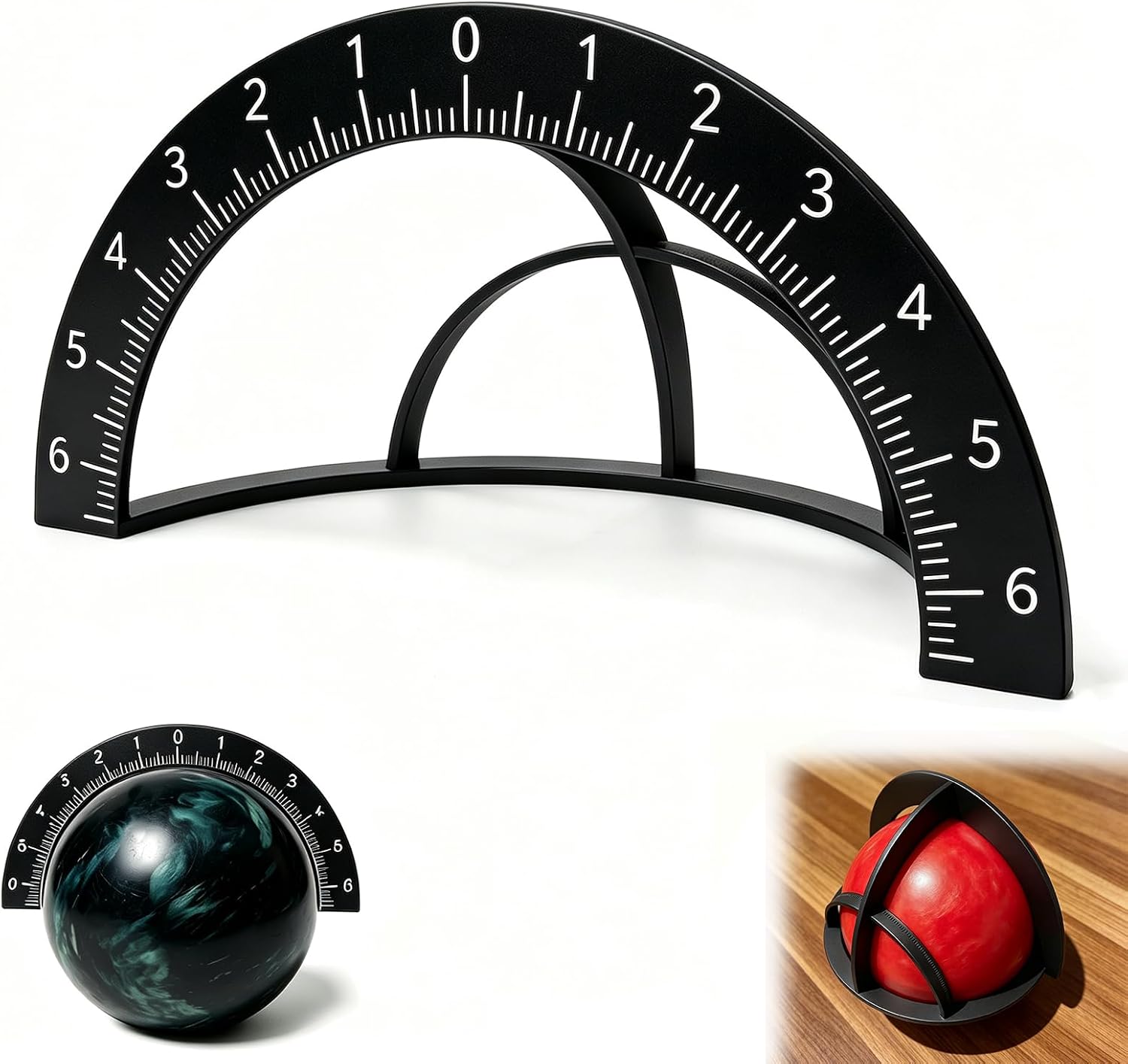 Bowling Ball Quarter Scale Layout Tool with 180° Protractor & 1/16" Incremental Scale - Professional Precision Measuring Ruler for Dual-Angle Drillings, PAP Positioning & Accurate Grip Mapping