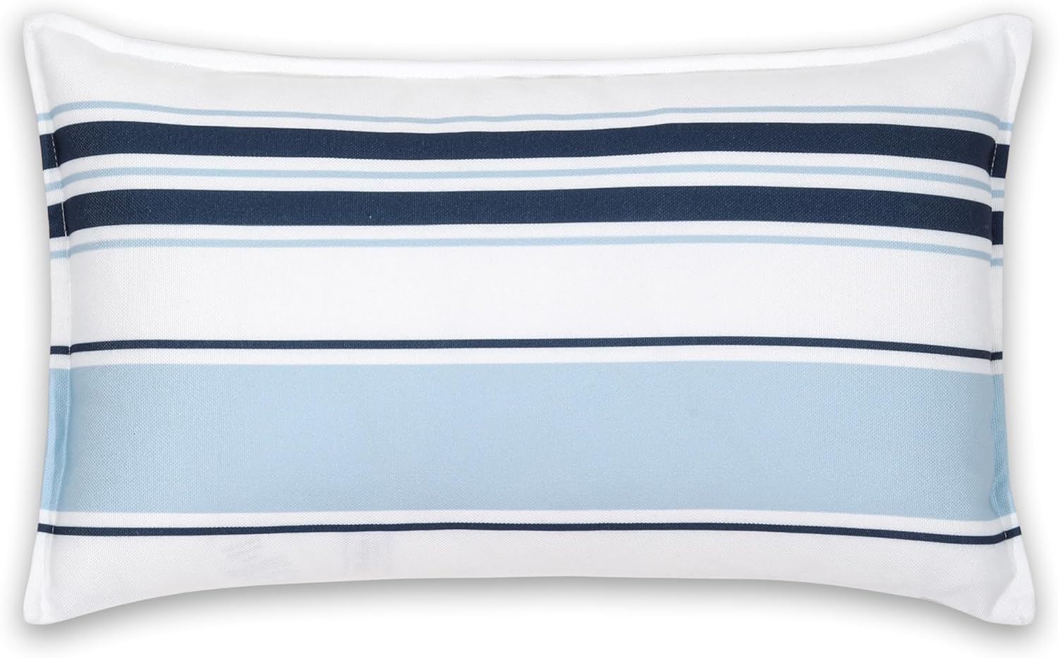 Hofdeco Premium Coastal Patio Indoor Outdoor Lumbar Pillow Cover Only, 12"x20" Water Repellent for Backyard, Couch, Navy Baby Blue Stripes