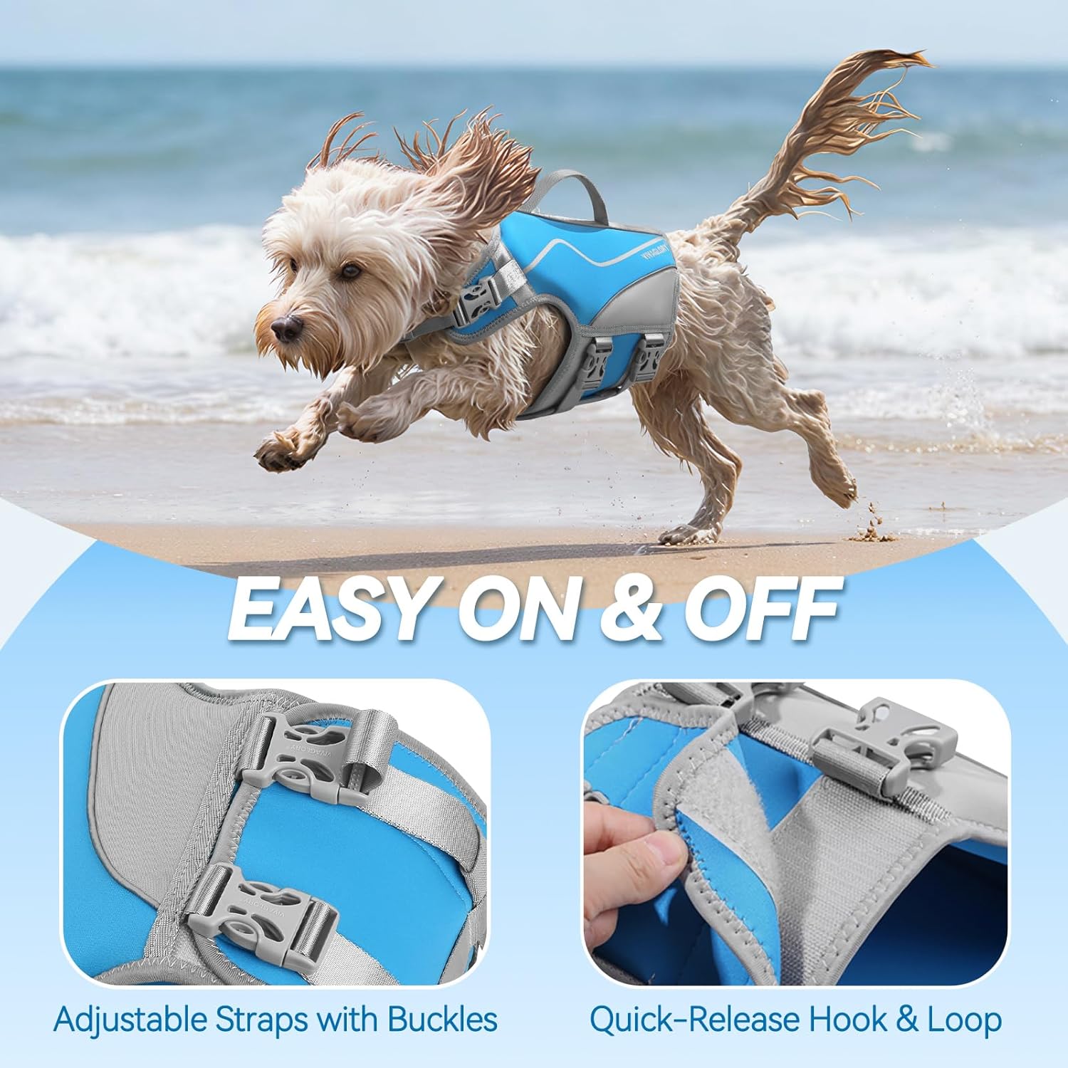 VIVAGLORY Neoprene Dog Life Vest, Dog Life Jacket for Swimming & Boating, Buoyancy & Comfort for Puppy Doggy, Swimming Vest with Handle, XS, Cyra Blue