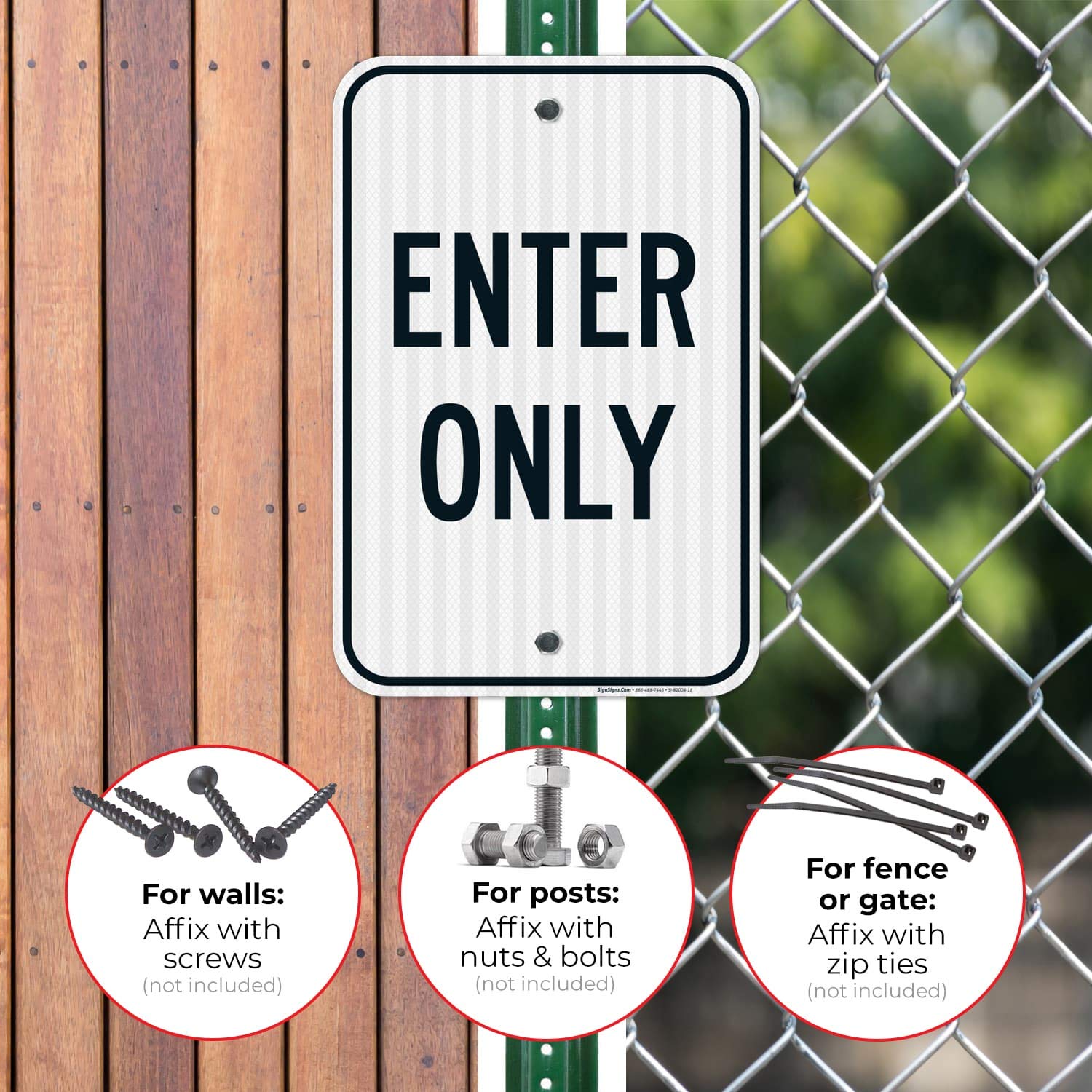 Enter Only Sign, 12x18 Inches, 3M EGP Reflective .063 Aluminum, Fade Resistant, Easy Mounting, Indoor/Outdoor Use, Made in USA