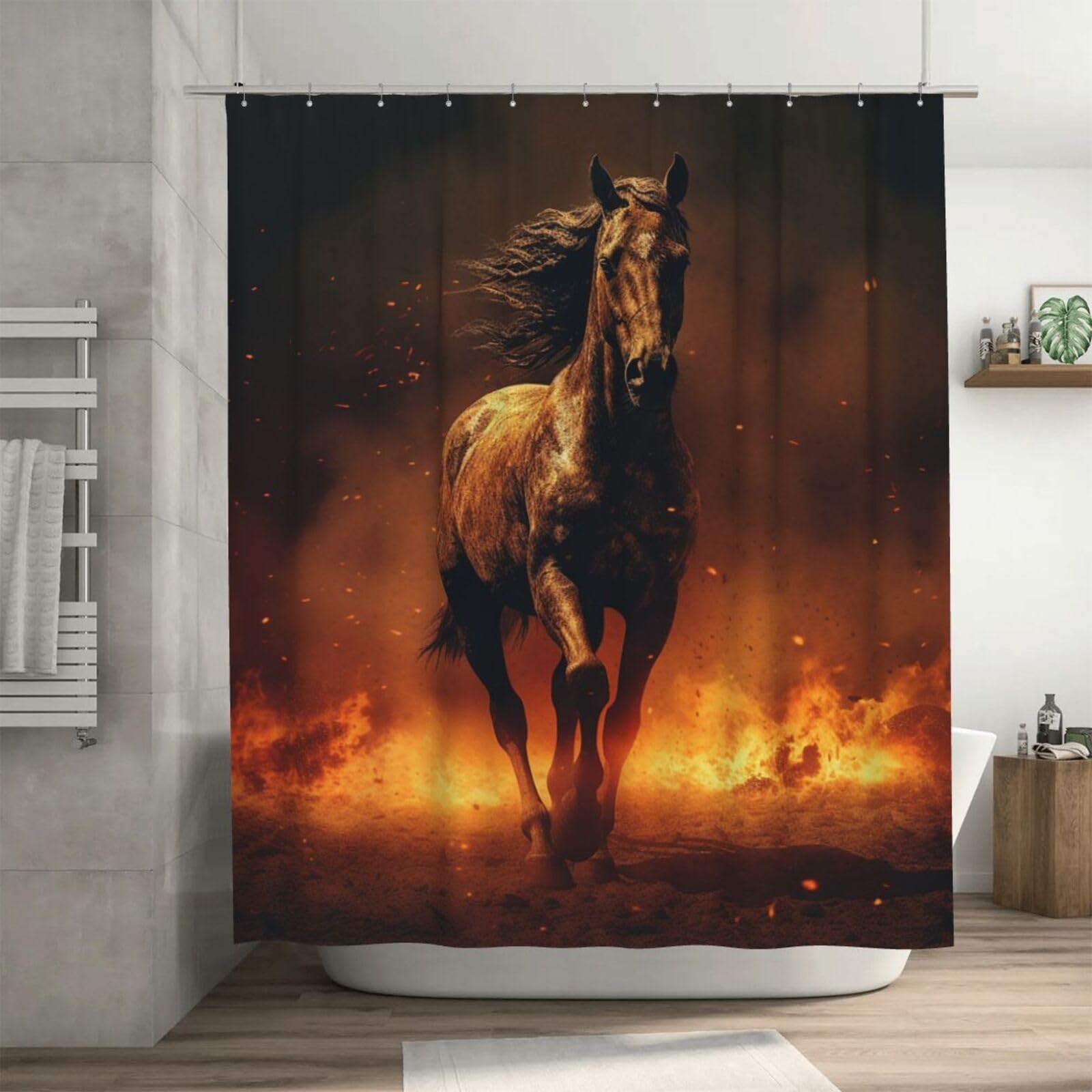 Rideau de douche imperméable et épais motif cheval anti-moisissure