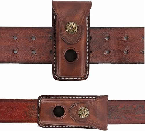 Miniatura 4 de Tourbon EDC Funda de cuero plegable para cuchillo de 3.8 pulgadas, funda portadora de linterna, funda para cinturón