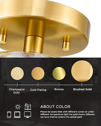 Miniatura 9 de FEMILA Pendant Light for Kitchen Island, 10.3" Brushed Gold Pendant Lighting, Dome Glass Pendant Light Vintage Light Fixtures for Bedroom Hotel