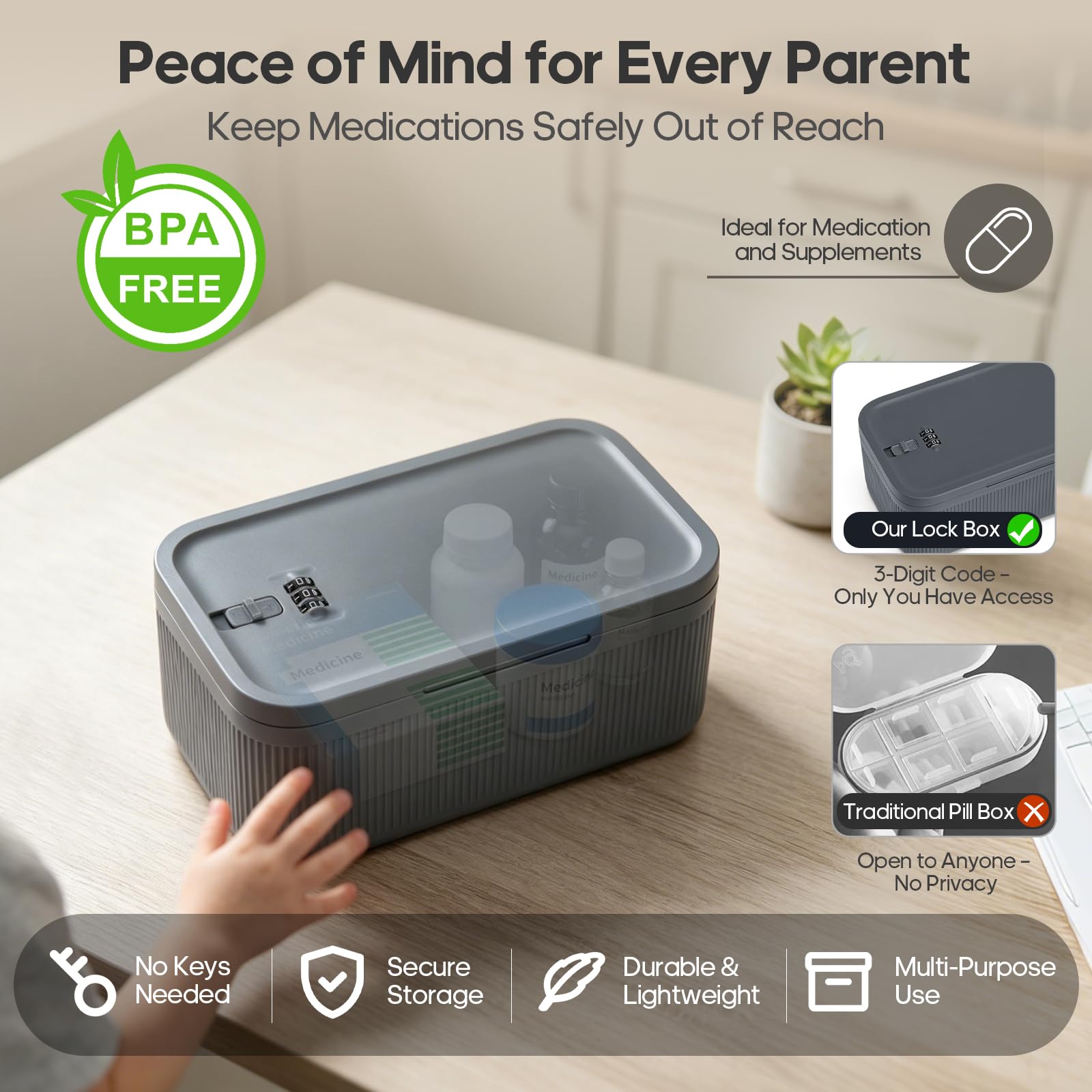 Medication Lock Box with Combination Lock, Keyless Small Box for Fridge Pills Phone Medicine - Home Office Travel Dorm — Amazon image 2