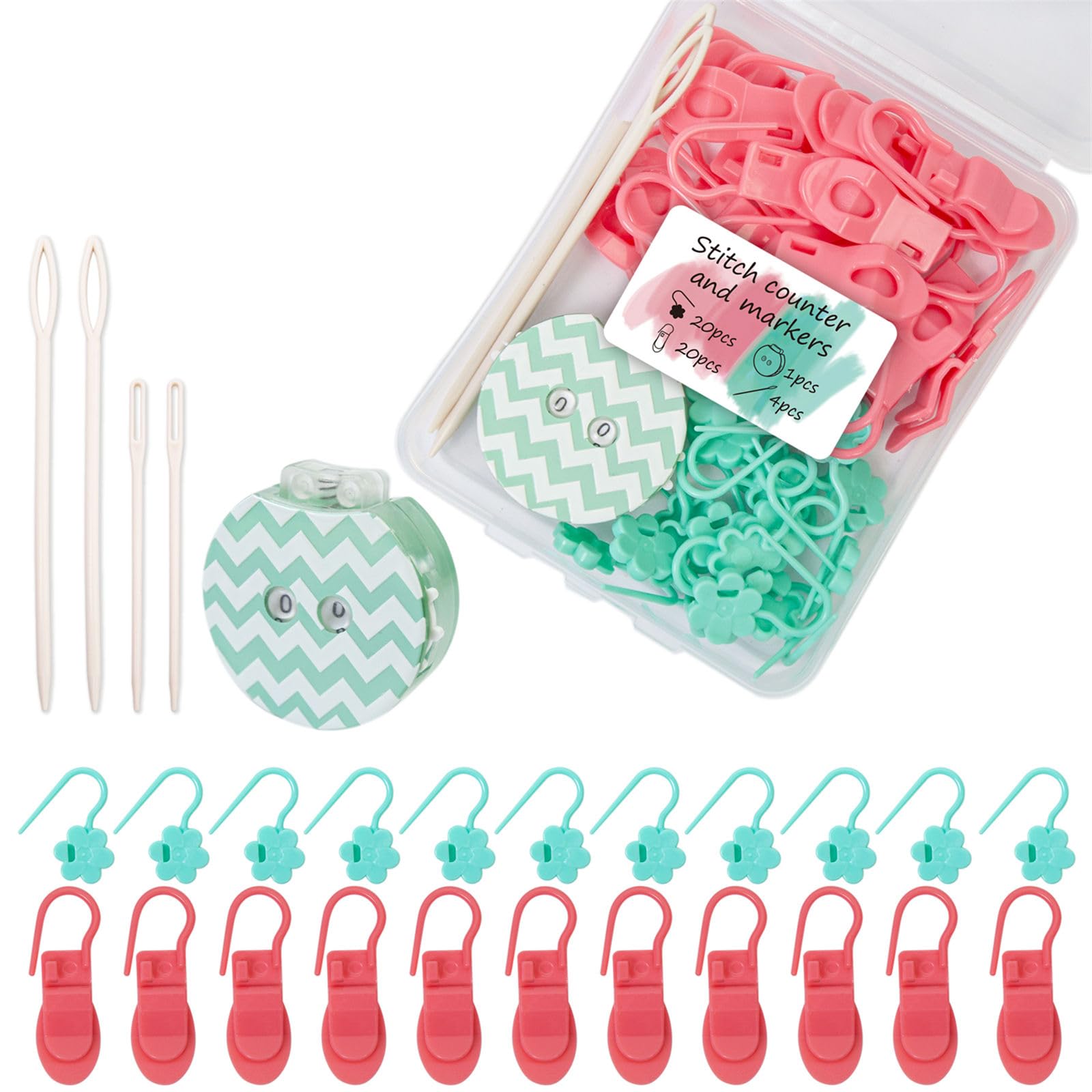 Shurhome 40Pcs Locking Stitching Markers with Knitting Counter and 4 Sewing Needle for Crochet Yarn Crafting Project Portable Crochet Counting Tool