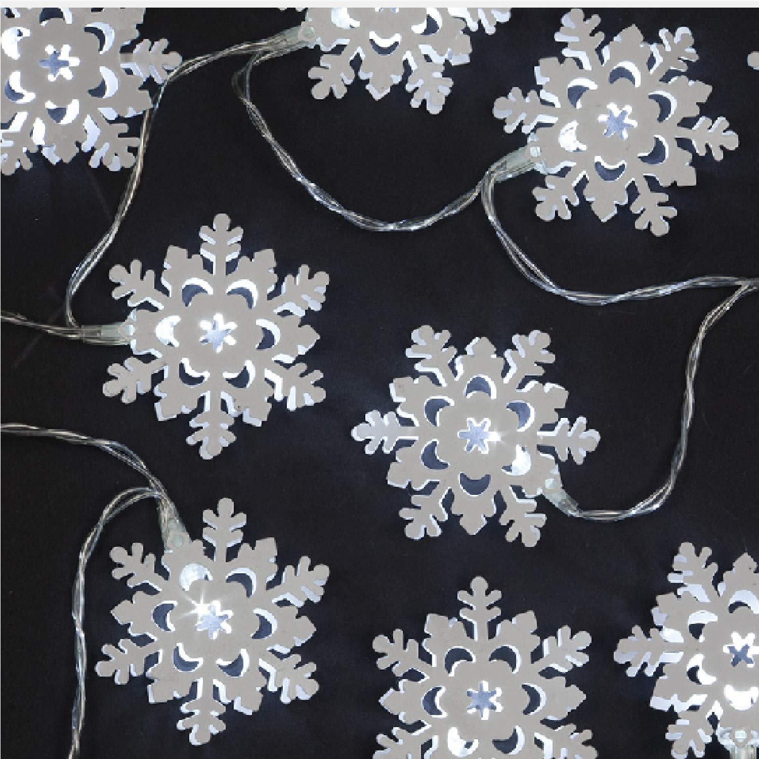 SnowTimeBattery Operated 10 White Iron Snowflake with Ice White LEDs