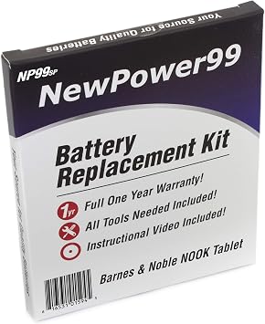 NewPower99 Battery Replacement Kit with Battery, Video Instructions and Tools for Barnes and Noble Nook Tablet