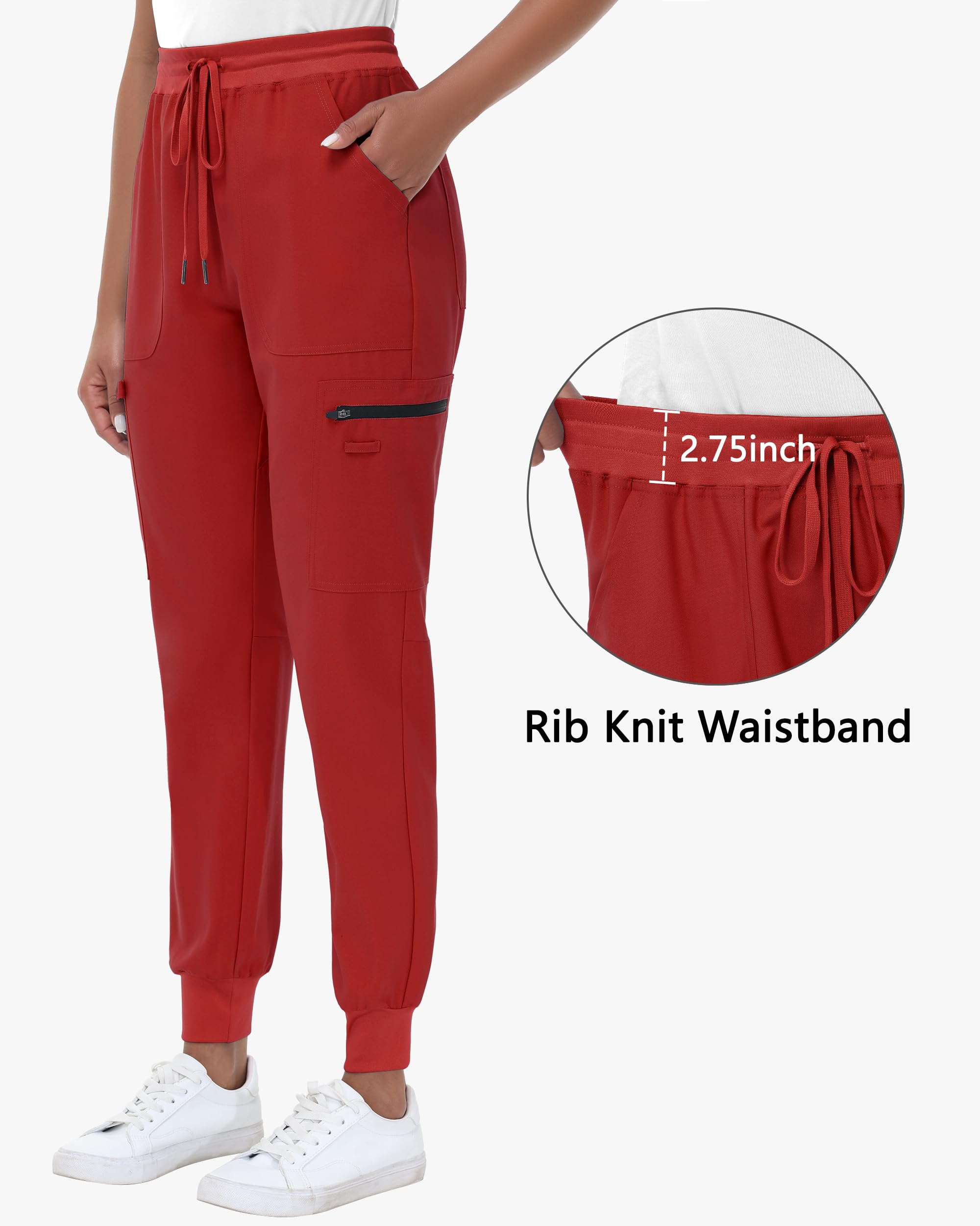 MIVEI High Waisted Jogger Style Scrub Pants for Women | 8 Pockets Medical Bottoms Tapered Yoga Waistband Ribbed Ankle Cuffs by Amazon