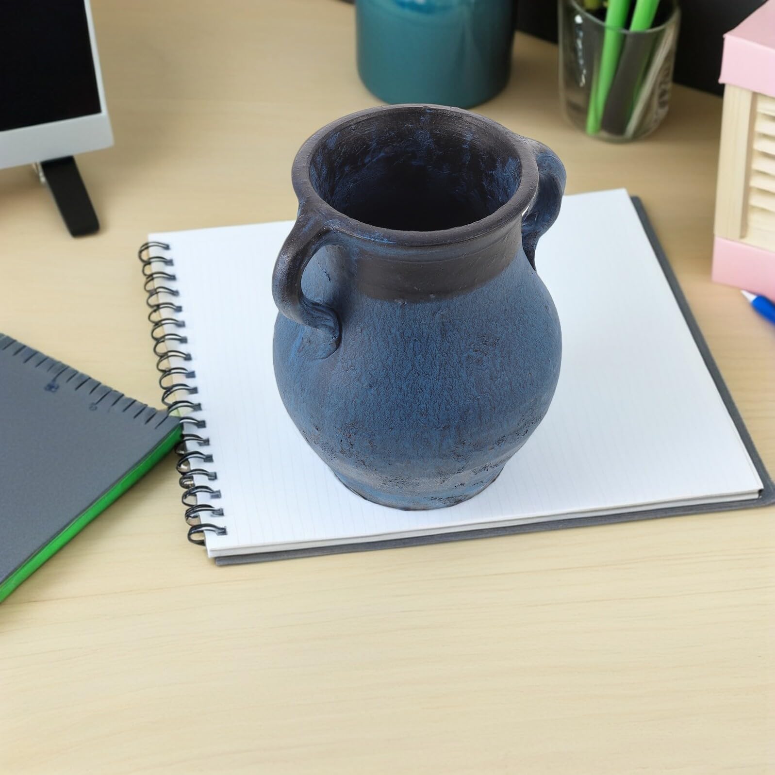 SOLUSTRE Rustykalny Wazon Ceramiczny Boho z Uchwytami Dekoracyjny Model Do Nauki Rysunku dla Początkujących Estetyczny Pojemnik Świeże i Suszone Kwiaty Praktyczna Pomoc Artystyczna