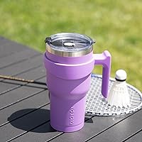 Vista 6 de BJPKPK - Vaso de 10 onzas con asa, vaso aislado con tapa y pajilla de acero inoxidable, taza de viaje para café, color lavanda