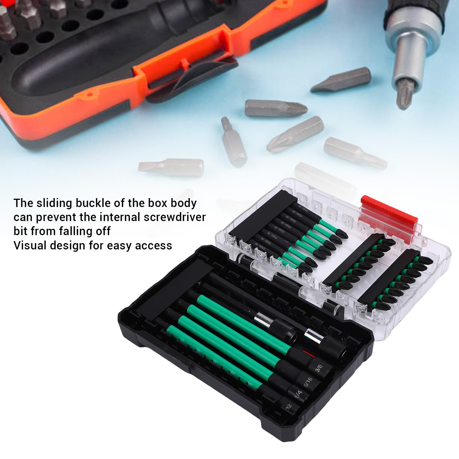 Set di punte per avvitatore a percussione, S2 da 30 pezzi con adattatore per barra di prolunga