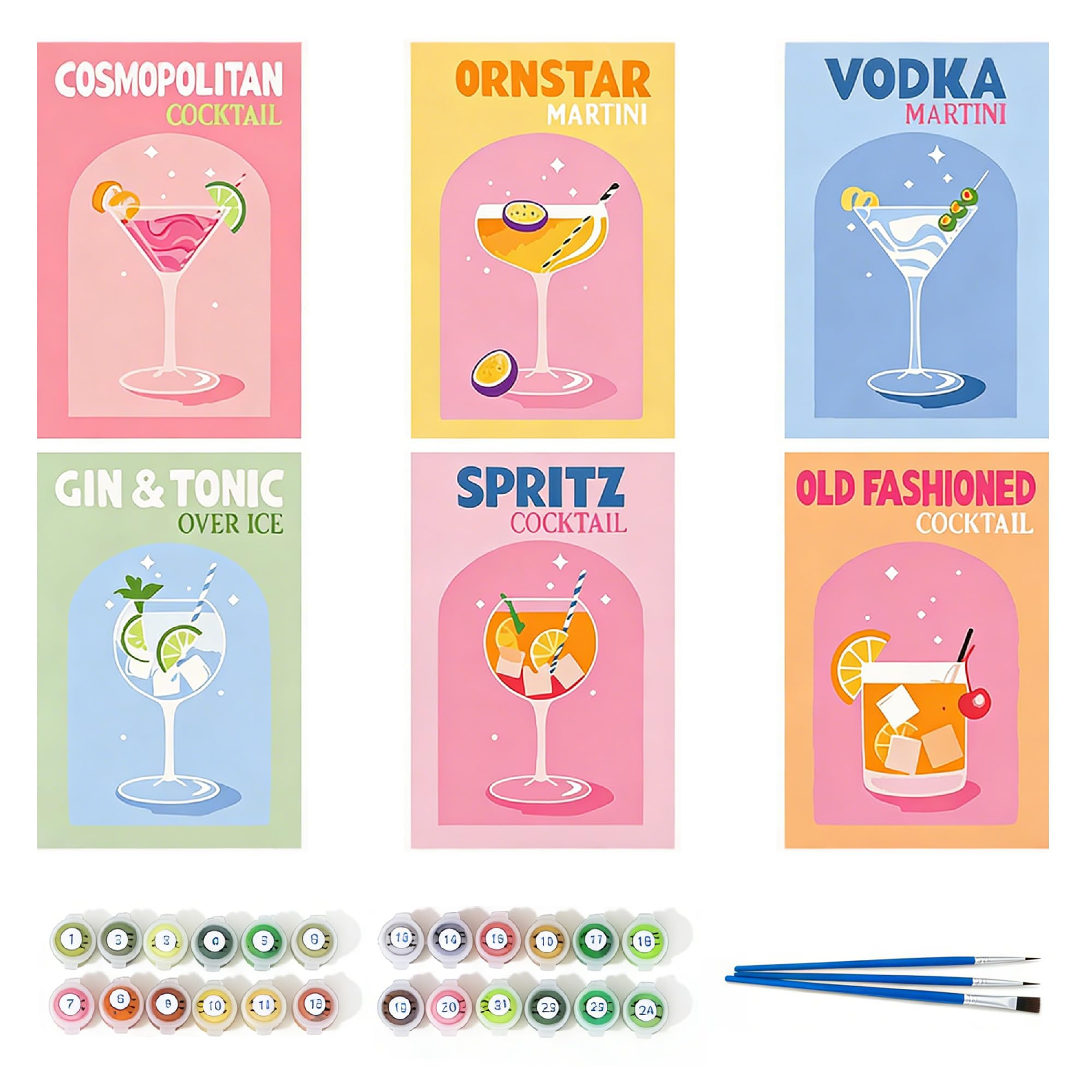Cimown 6 Packs Paint by Numbers for Aperol Spritz, 20 x 25 cm Cocktail Paint by Numbers for Adults, for Beginners, Perfect for Wall Decoration